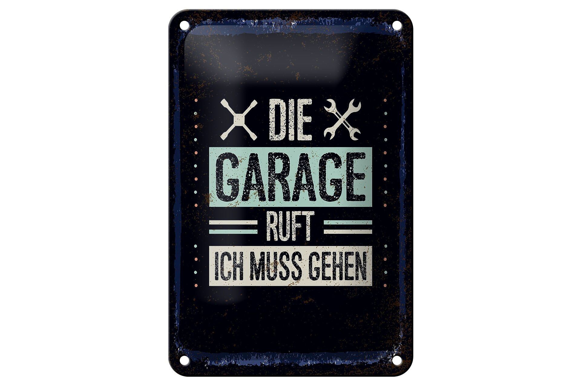 Metal sign saying The garage is calling I must go 12x18cm sign