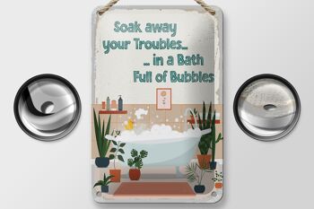 Panneau en étain disant Bad Soak away your Troubles Bath, 12x18cm 2