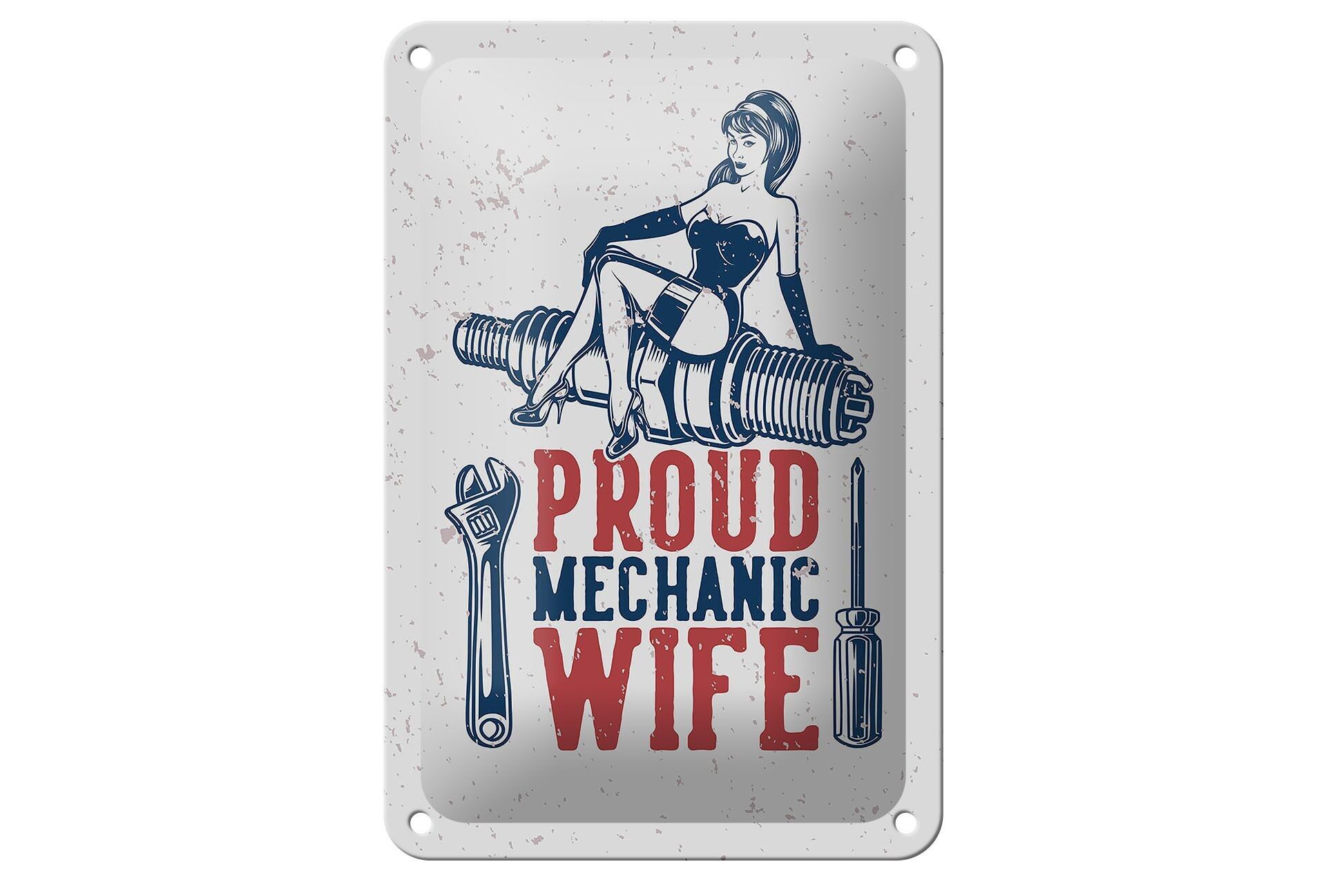Blechschild Spruch Pinup Proud mechanic wife 12x18cm Dekoration