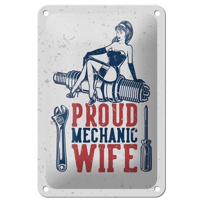 Cartel de chapa que dice Pinup Orgullosa esposa mecánica 12x18cm decoración