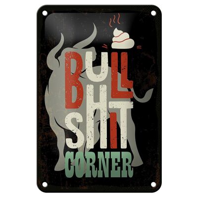 Tin sign saying Bullshit Corner bull 12x18cm gift sign