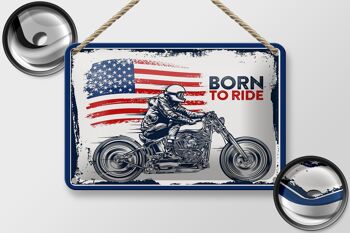 Panneau en étain disant Biker Born to Ride USA, 18x12cm, panneau de moto 2