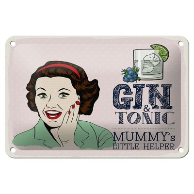 Cartel de chapa que dice "Gin Tonic divertido, ayudante de mamá", cartel de 18x12cm