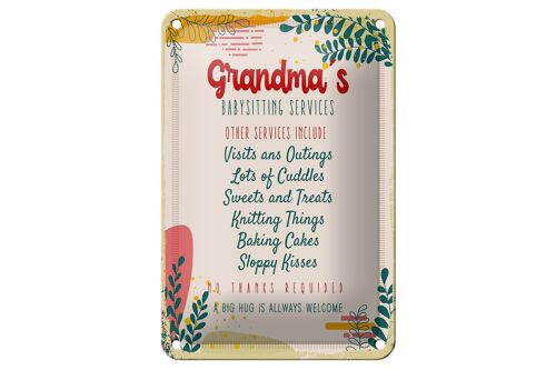 Blechschild Spruch Grandma´s Babysitting services 12x18cm Schild