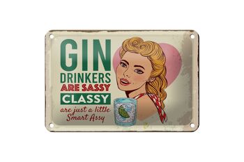 Panneau en étain disant que les buveurs de gin sont une décoration chic et impertinente, 18x12cm 1