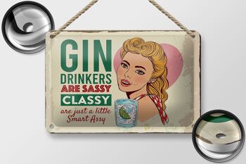 Panneau en étain disant que les buveurs de gin sont une décoration chic et impertinente, 18x12cm 2