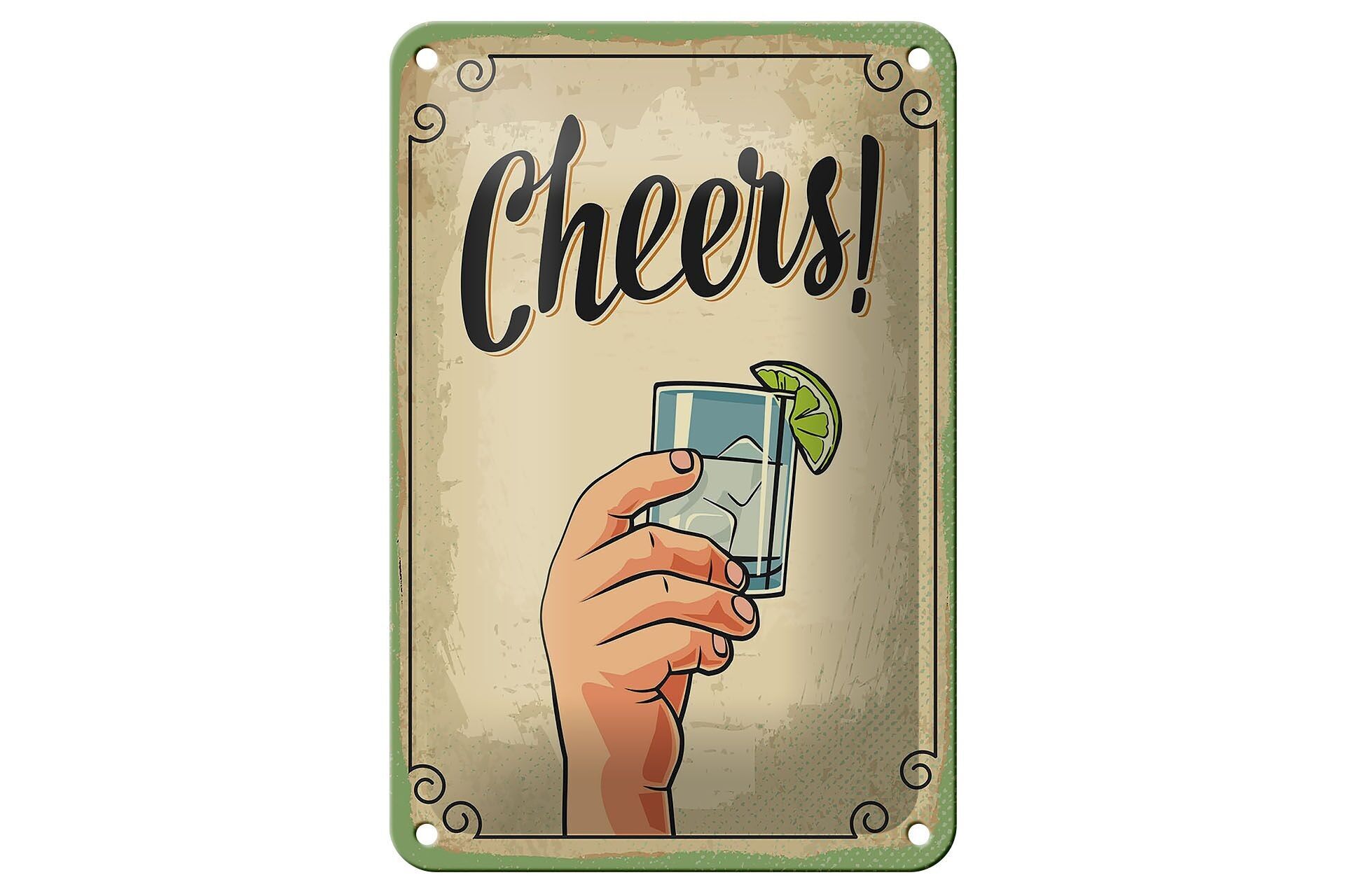 Tin Sign Alcohol Cheers Gin Tonic Lemon Prost 12x18cm Decoration