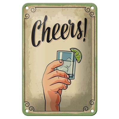 Cartel de chapa con Alcohol, Cheers, Gin Tonic, limón, Prost, decoración de 12x18cm