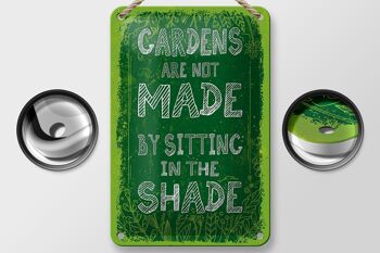 Panneau en étain disant "Note sur les jardins faite par un ombrage assis", 12x18cm 2