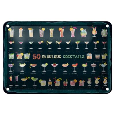 Cartel de chapa con alcohol, 50 cócteles fabulosos, bebidas, decoración de 18x12cm