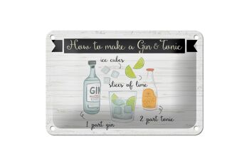 Plaque en tôle disant Comment faire un Gin & Tonic 18x12cm décoration 1