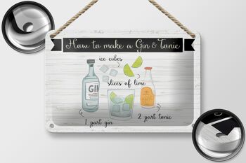 Plaque en tôle disant Comment faire un Gin & Tonic 18x12cm décoration 2