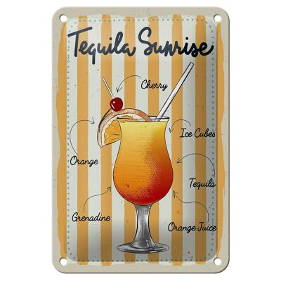 Cartel de chapa con alcohol, tequila, amanecer, cereza, naranja, 12x18cm