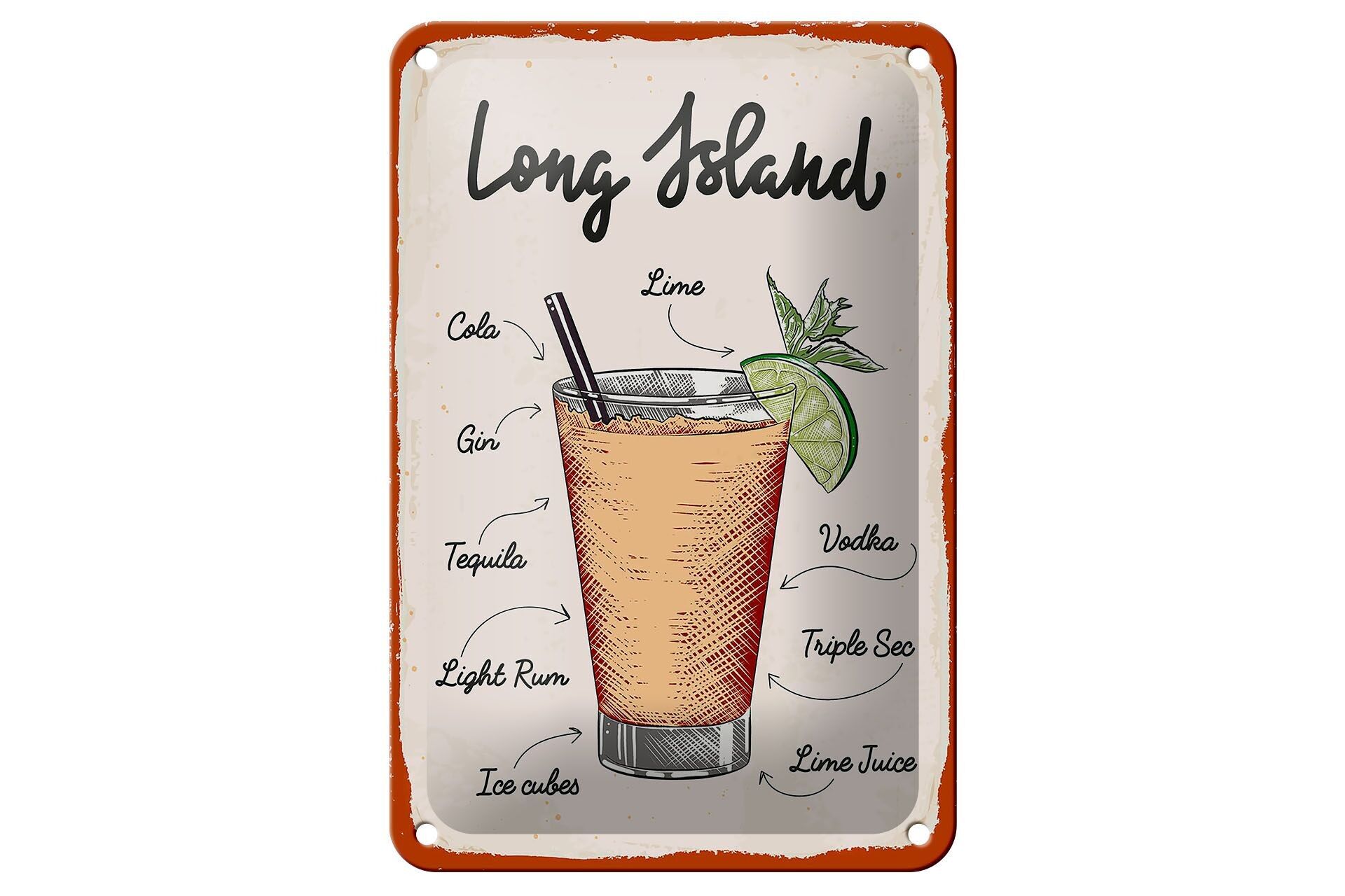 Blechschild Alkohol Long Island Tequila Vodka 12x18cm Dekoration