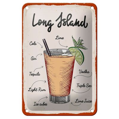 Cartel de chapa con Alcohol, Long Island, Tequila, Vodka, 12x18cm, decoración