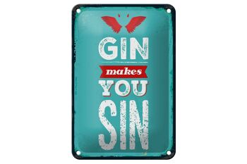 Panneau en étain disant Gin makes you Sin Devil Hell, décoration 12x18cm 1