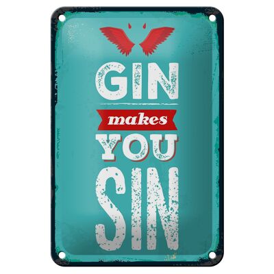 Blechschild Spruch Gin makes you Sin Devil Hell 12x18cm Dekoration
