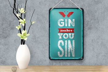 Panneau en étain disant Gin makes you Sin Devil Hell, décoration 12x18cm 4