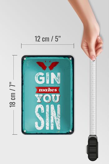 Panneau en étain disant Gin makes you Sin Devil Hell, décoration 12x18cm 5