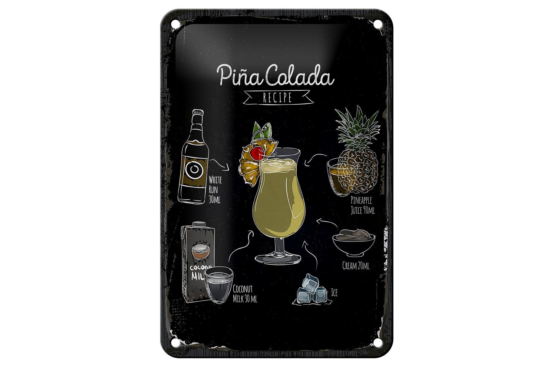 Cartel de chapa con receta de cóctel de piña colada, 12x18cm, cartel de regalo