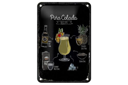 Blechschild Rezept Pina Colada Coktail Recipe 12x18cm Geschenk Schild