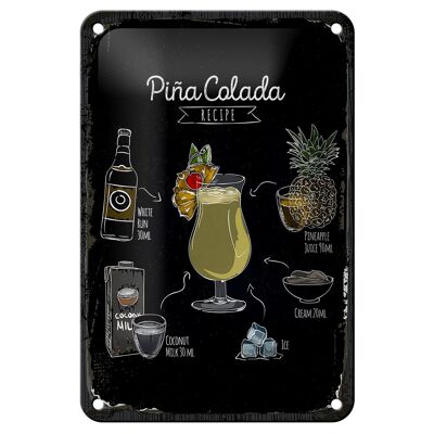 Plaque en étain pour recette de cocktail Pina Colada, 12x18cm, signe cadeau