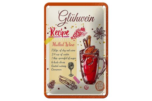 Blechschild Rezept Glühwein Recipe Mulled Wine 12x18cm Dekoration