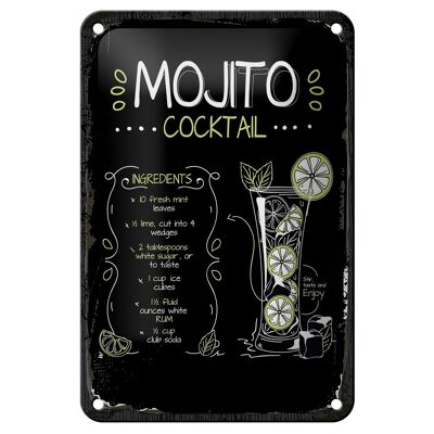 Blechschild Rezept Mojito Cocktail Recipe 12x18cm Geschenk Schild