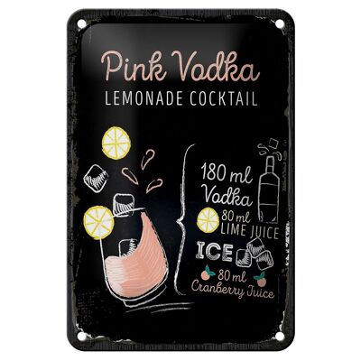 Plaque en étain pour recette de Cocktail à la Vodka rose, 12x18cm, signe cadeau