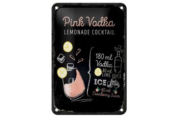 Plaque en étain pour recette de Cocktail à la Vodka rose, 12x18cm, signe cadeau 1