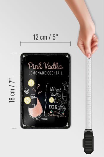 Plaque en étain pour recette de Cocktail à la Vodka rose, 12x18cm, signe cadeau 5