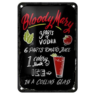 Signe en étain recette Bloody Mary Cocktail 12x18cm, décoration