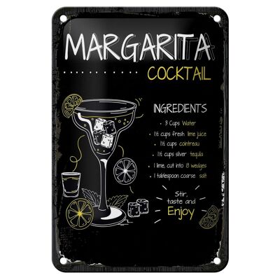Signe en étain recette Margarita Cocktail recette 12x18cm signe cadeau