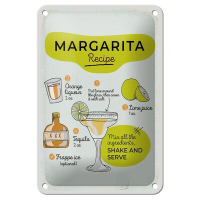 Cartel de chapa receta Margarita Receta naranja lima 12x18cm decoración
