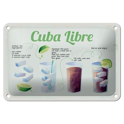 Cartel de chapa receta Cuba Libre Receta Cóctel 18x12cm decoración