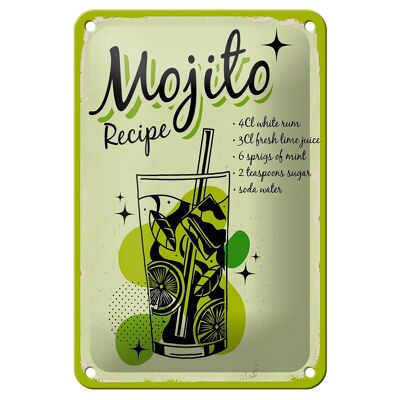 Targa in metallo ricetta Mojito Cocktail Ricetta drink 12x18cm decorazione