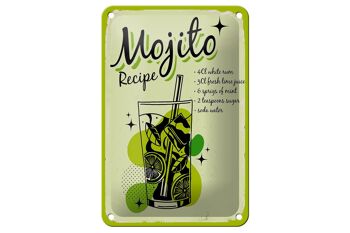 Plaque en étain recette Mojito Cocktail Recette boisson 12x18cm décoration 1