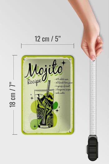 Plaque en étain recette Mojito Cocktail Recette boisson 12x18cm décoration 5