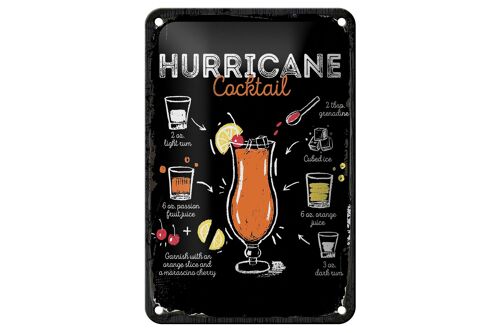 Blechschild Rezept Hurricane Cocktail Recipe 12x18cm Geschenk Schild