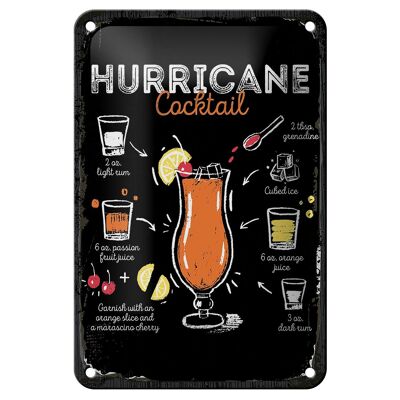 Cartel de chapa con receta, receta de cóctel Hurricane, 12x18cm, cartel de regalo
