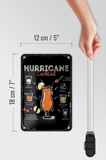 Signe en étain, recette de Cocktail Hurricane, 12x18cm, signe cadeau 5