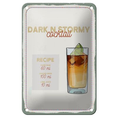 Cartel de chapa con receta de cóctel Dark n Stormy, decoración de 12x18cm