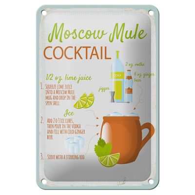 Plaque en étain pour recette de Cocktail Mule de moscou, 12x18cm, décoration