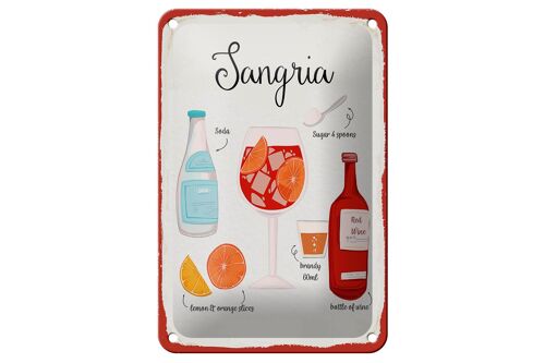 Blechschild Rezept Sangria Cocktail Recipe Soda 12x18cm Dekoration