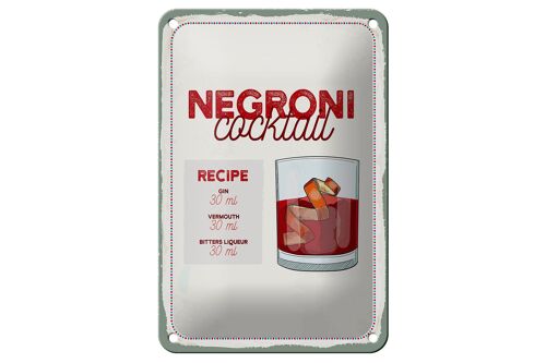 Blechschild Rezept Negron Cocktail Recipe GIN 12x18cm Dekoration