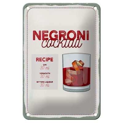 Tin sign recipe Negron Cocktail Recipe GIN 12x18cm decoration