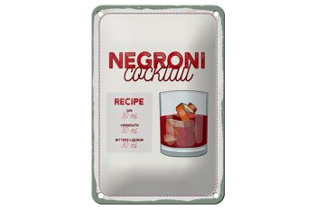 Plaque en tôle recette Negron Cocktail Recipe GIN 12x18cm décoration 1