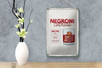Plaque en tôle recette Negron Cocktail Recipe GIN 12x18cm décoration 4