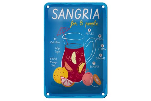 Blechschild Rezept Sangria Recipe for 8 people 12x18cm Dekoration