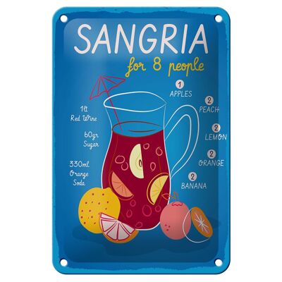 Blechschild Rezept Sangria Recipe for 8 people 12x18cm Dekoration